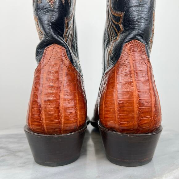 Black Jack Men's Orange Black Caiman Belly Square Toe Exotic Cowboy Boots 11.5 - Picture 6 of 12